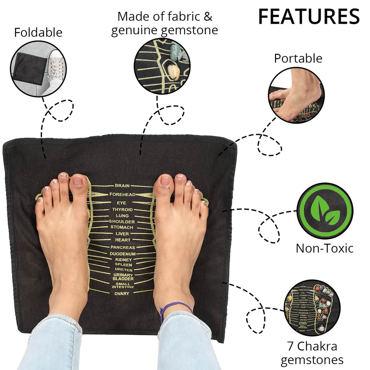 Seven Chakra Acupressure Foot Mat with Seven Chakra Stones image number 2
