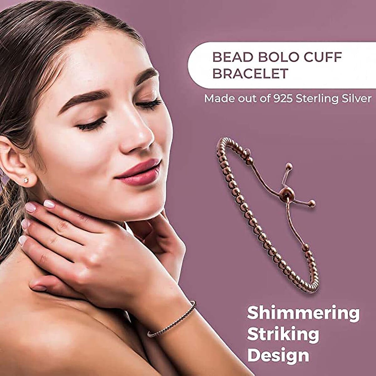 14K Rose Gold Over Sterling Silver Bolo Beaded Bracelet 4 Grams image number 3