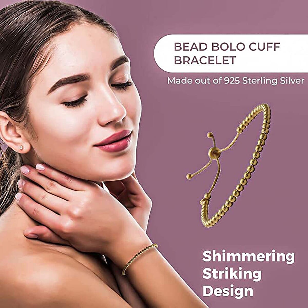 Bead Bolo Bracelet in 14K Yellow Gold Over Sterling Silver 4 Grams image number 3