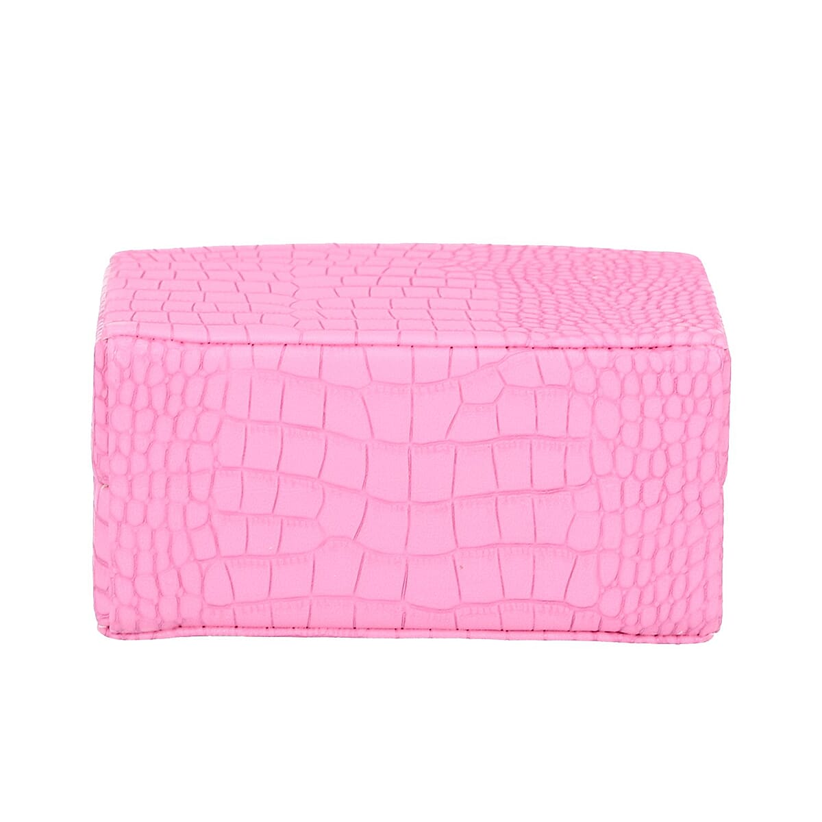 Pink Crocodile Skin Pattern Faux Leather Small Travel Jewelry Box with Button Clasp image number 2