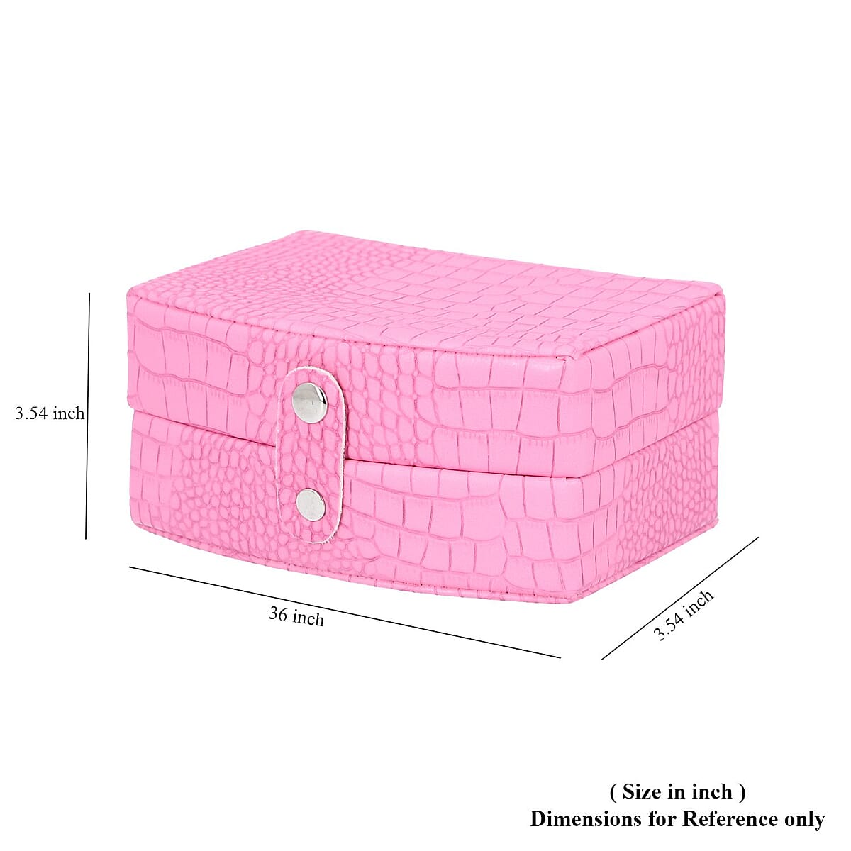 Pink Crocodile Skin Pattern Faux Leather Small Travel Jewelry Box with Button Clasp image number 4