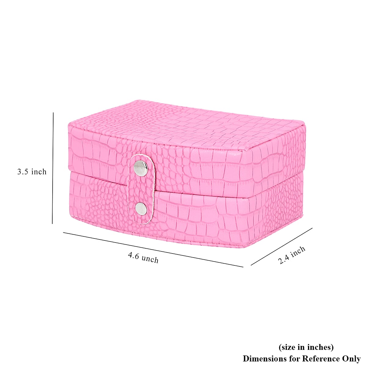 Pink Crocodile Skin Pattern Faux Leather Small Travel Jewelry Box with Button Clasp image number 5