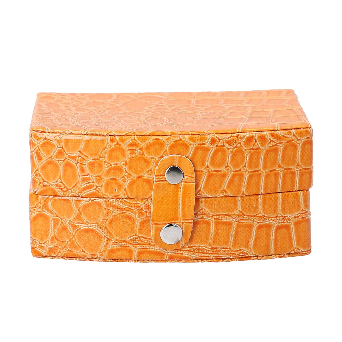 Yellow Crocodile Skin Pattern Faux Leather Small Travel Jewelry Box with Button Clasp image number 1