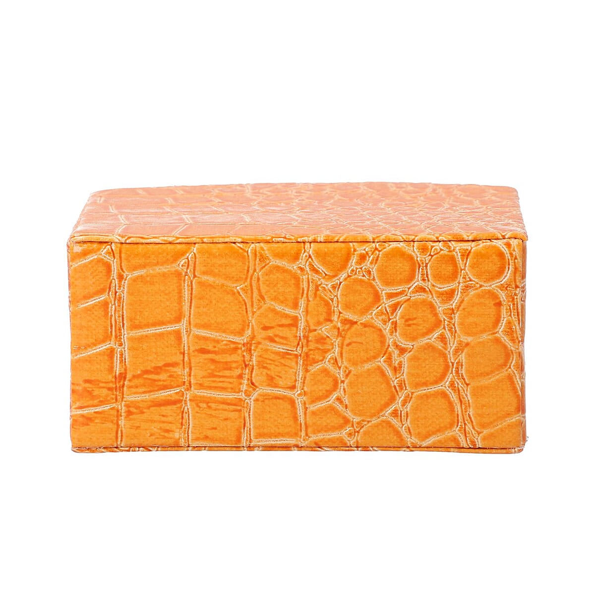 Yellow Crocodile Skin Pattern Faux Leather Small Travel Jewelry Box with Button Clasp image number 2