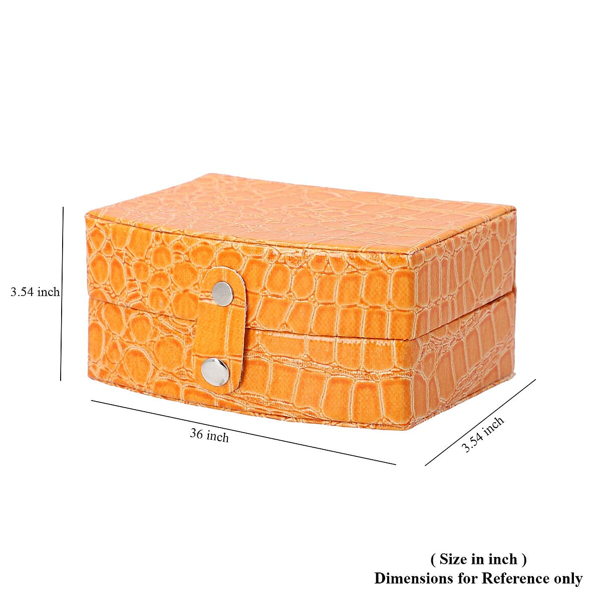 Yellow Crocodile Skin Pattern Faux Leather Small Travel Jewelry Box with Button Clasp image number 4