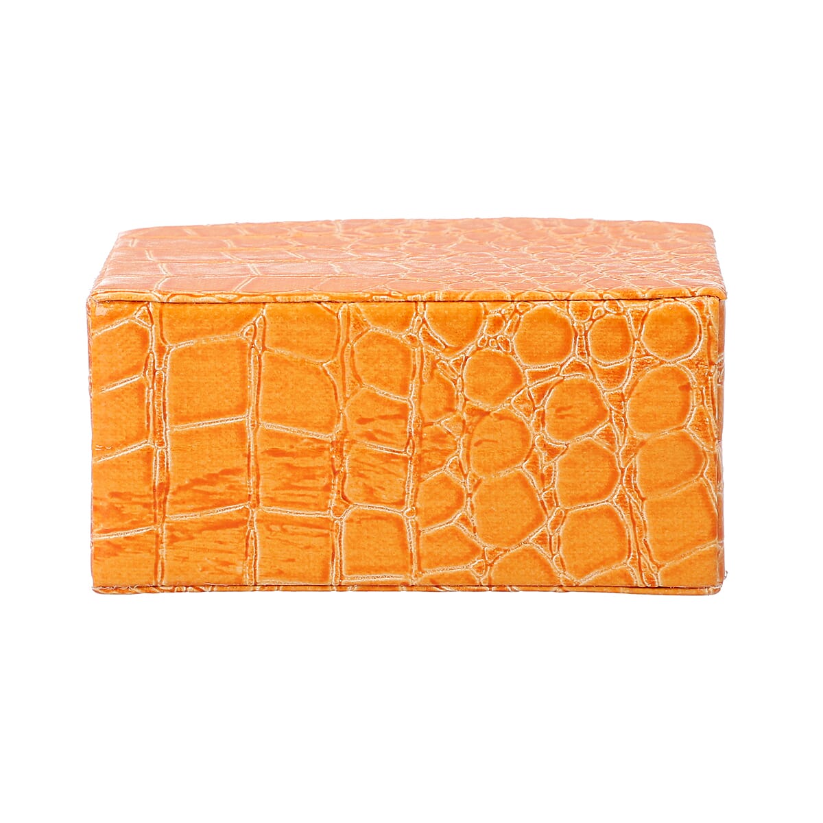 Yellow Crocodile Skin Pattern Faux Leather Small Travel Jewelry Box with Button Clasp image number 5