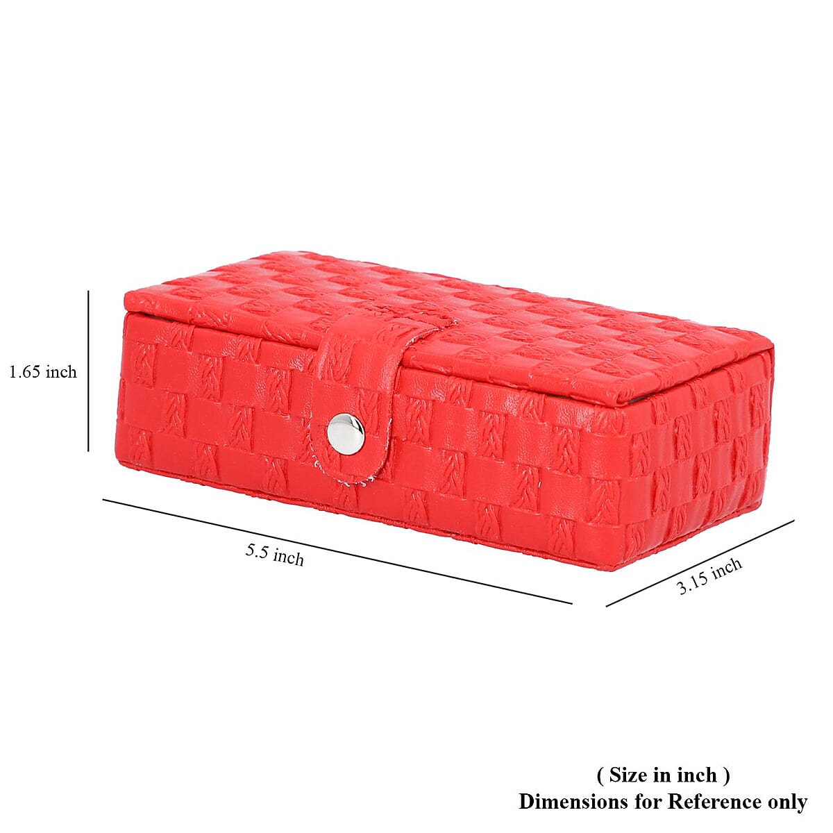 Red Woven Pattern Faux Leather Small Travel Jewelry Box with Glass Mirror and Button Clasp image number 5