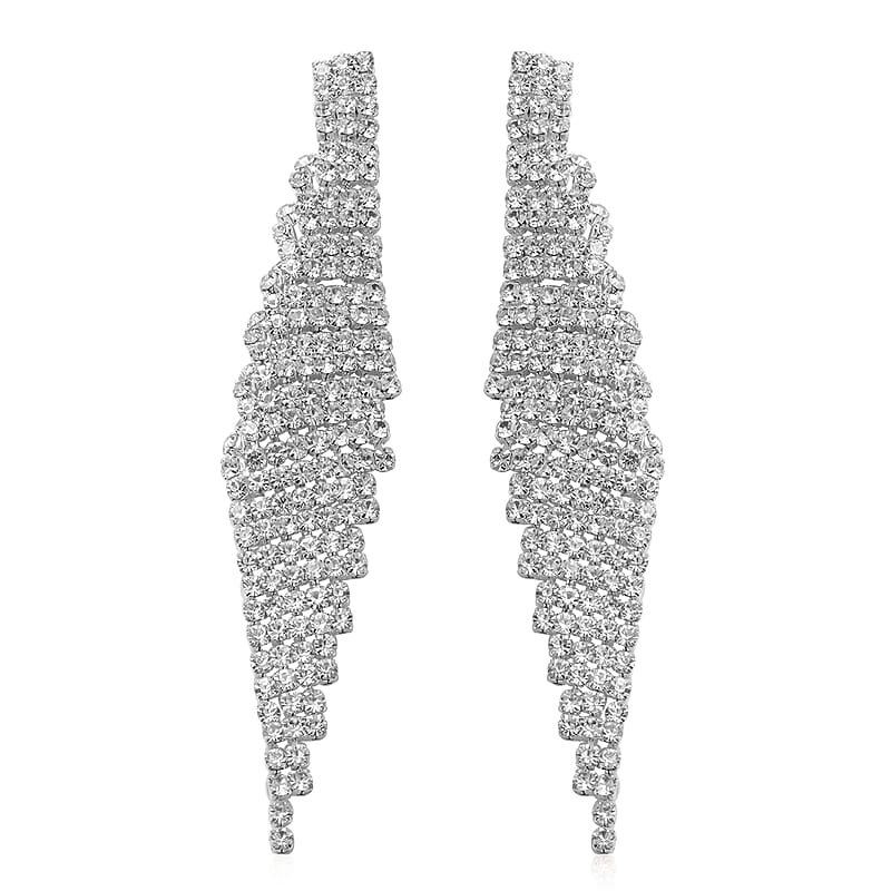 White Crystal Earrings in Silvertone