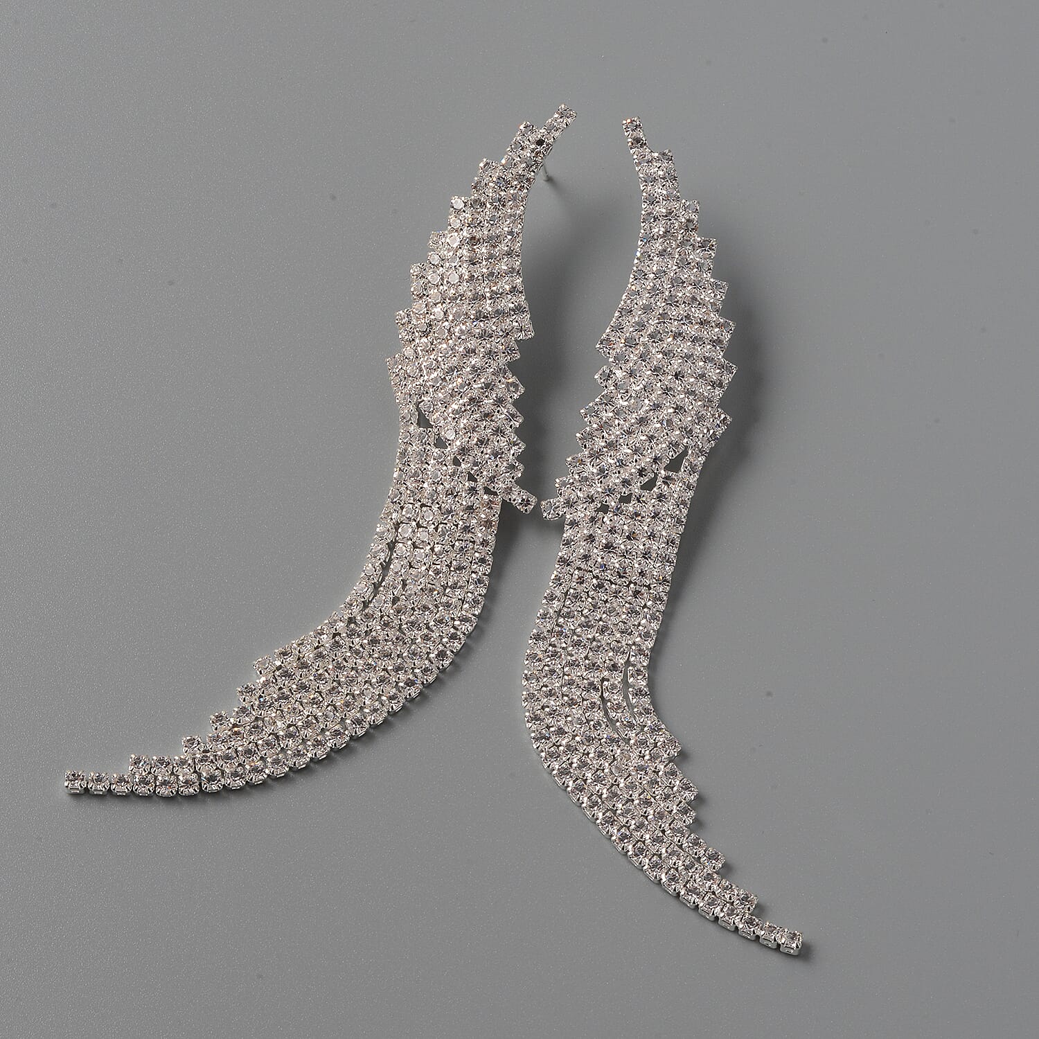 White Austrian Crystal Angel Wing Earrings in Silvertone