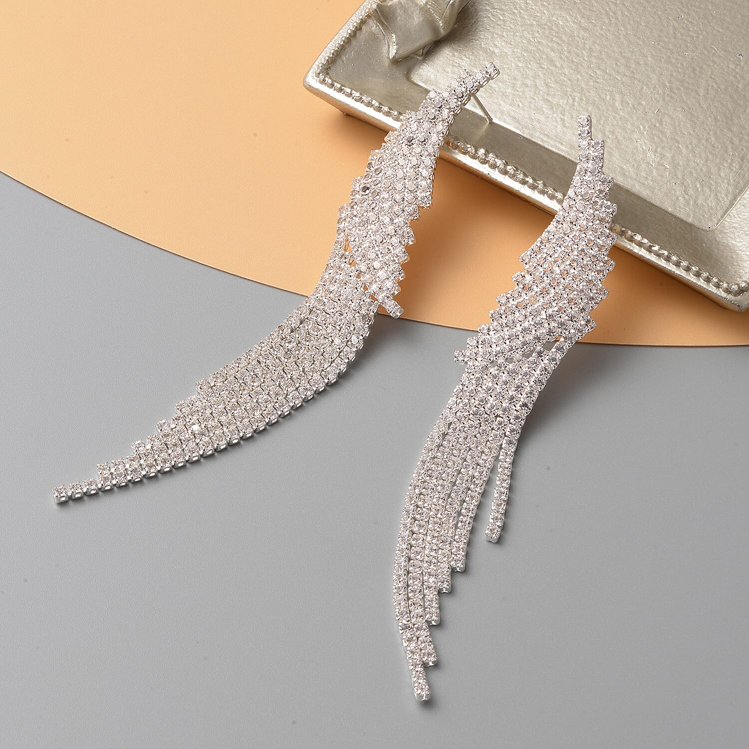 White Austrian Crystal Angel Wing Earrings in Silvertone