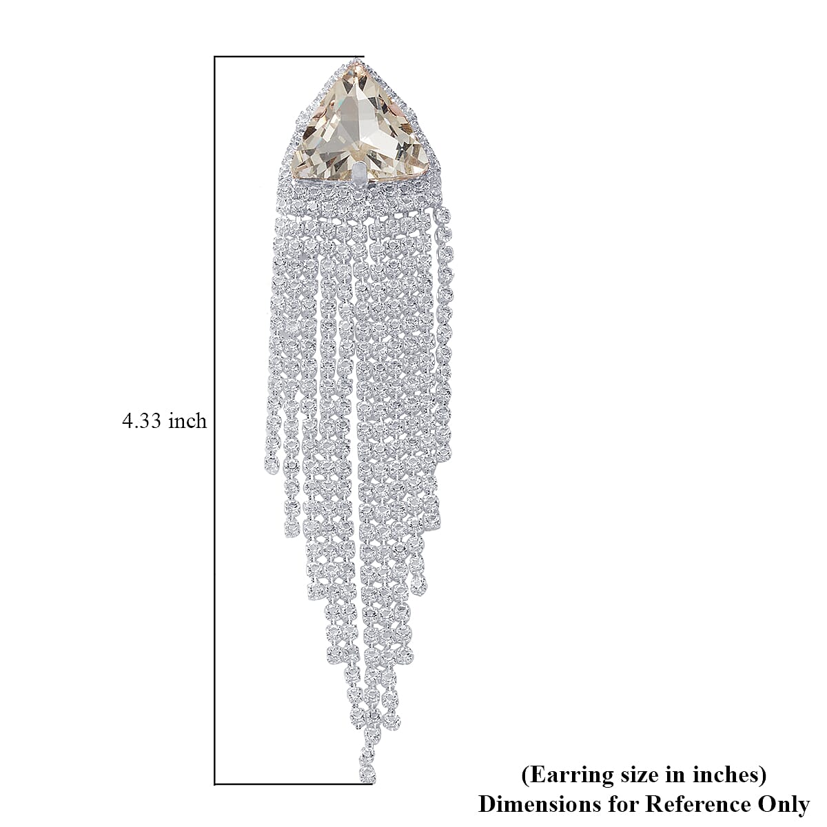 White Crystal and White Glass Dangle Chain Tassel Earrings in Goldtone image number 4