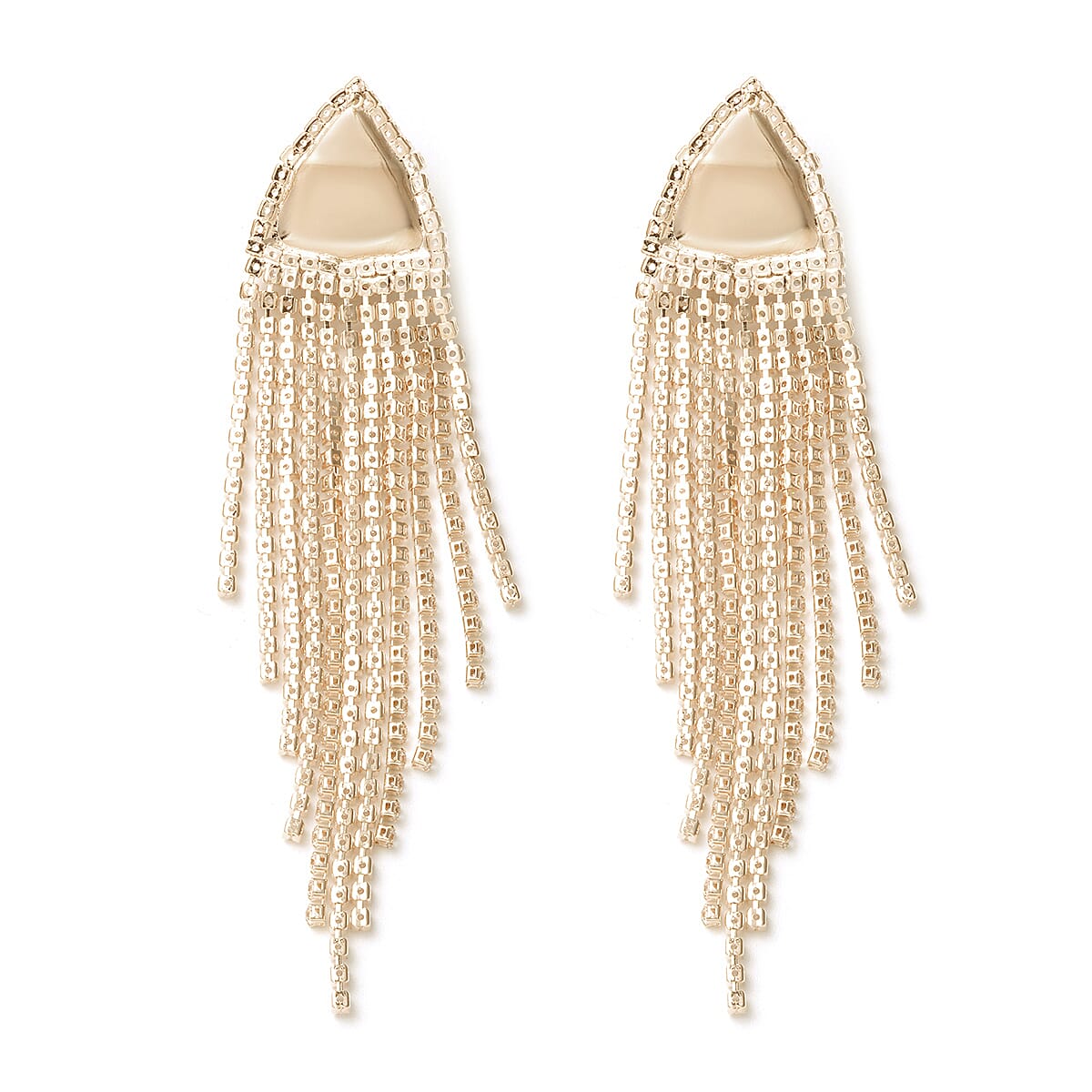 White Austrian Crystal and White Glass Dangle Chain Tassel Earrings in Goldtone image number 3