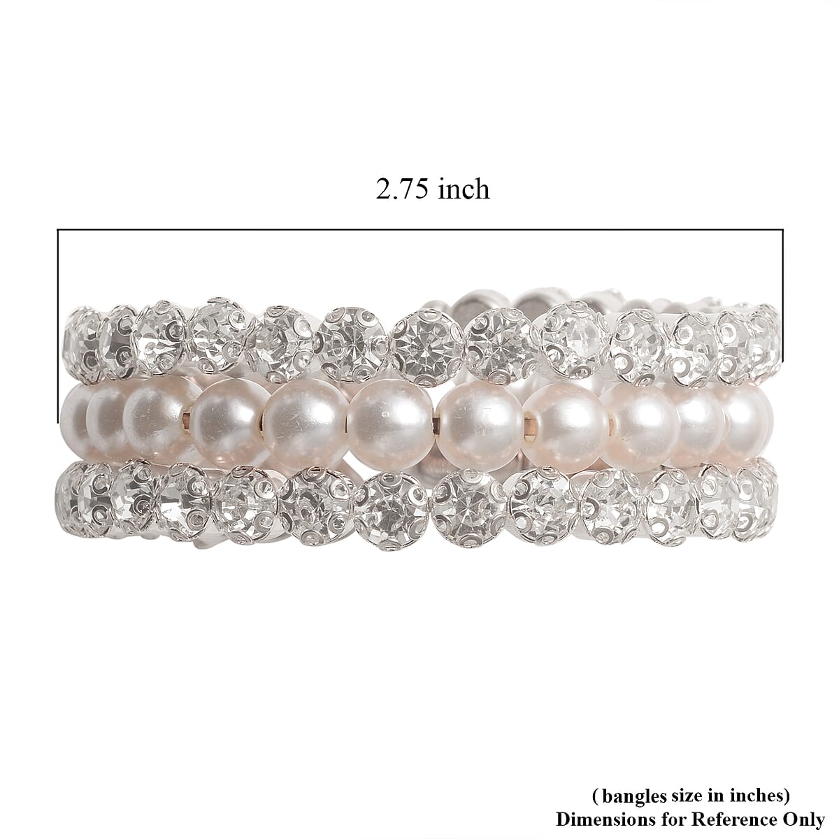 White Crystal, Simulated Pearl Bangle Bracelet in Silvertone (6.00 In) image number 6