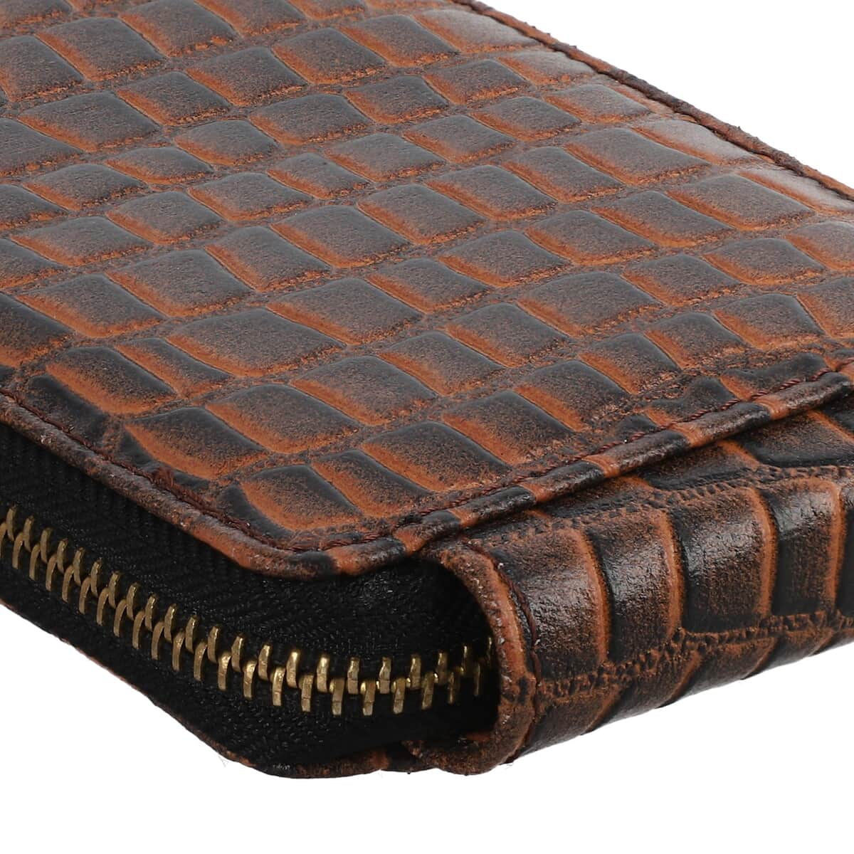 Black Genuine Leather Croco Embossed RFID Wallet with Wristley Handle image number 4