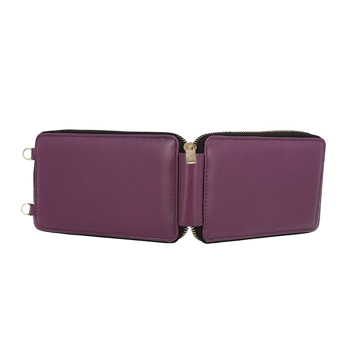 Hong Kong Closeout Purple 100% Genuine Leather RFID Sling Crossbody Wallet image number 3