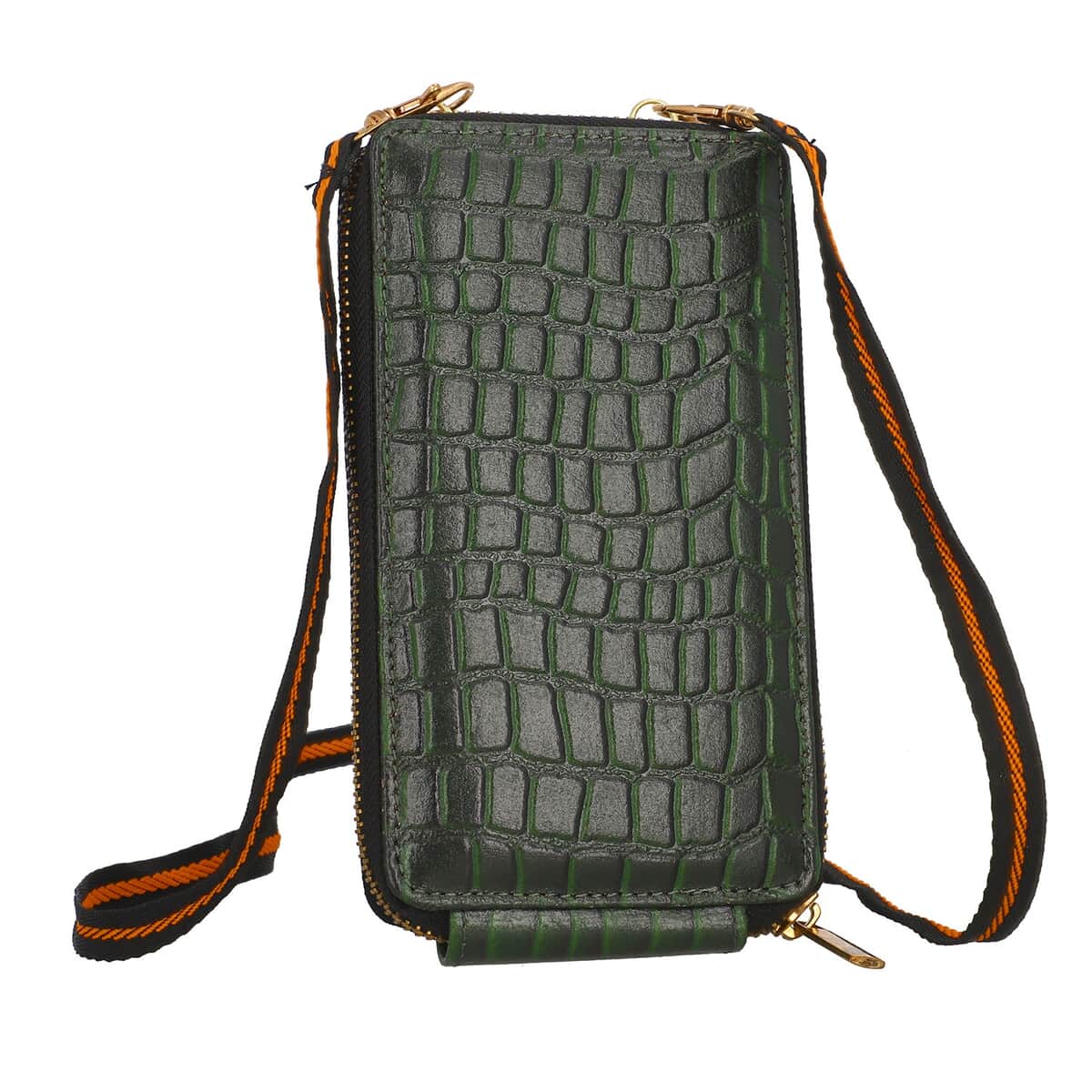 Dark Green Crocodile Embossed RFID Genuine Leather Crossbody Bag for Women with Wristlet Handle | Shoulder Purse | Crossbody Handbags | Designer Crossbody | Leather Handbags image number 0