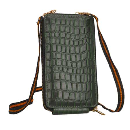 Dark Green Crocodile Embossed RFID Genuine Leather Crossbody Bag for Women with Wristlet Handle | Shoulder Purse | Crossbody Handbags | Designer Crossbody | Leather Handbags image number 0
