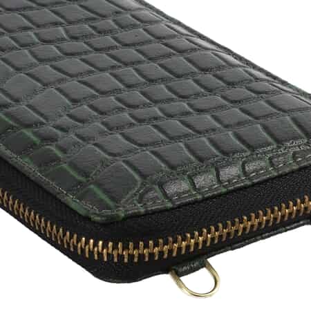 Dark Green Crocodile Embossed RFID Genuine Leather Crossbody Bag for Women with Wristlet Handle | Shoulder Purse | Crossbody Handbags | Designer Crossbody | Leather Handbags image number 4