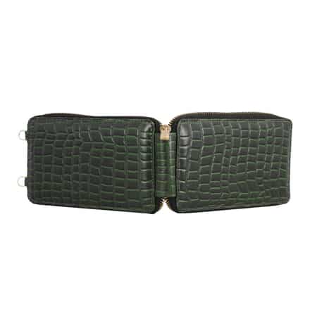 Dark Green Crocodile Embossed RFID Genuine Leather Crossbody Bag for Women with Wristlet Handle | Shoulder Purse | Crossbody Handbags | Designer Crossbody | Leather Handbags image number 6