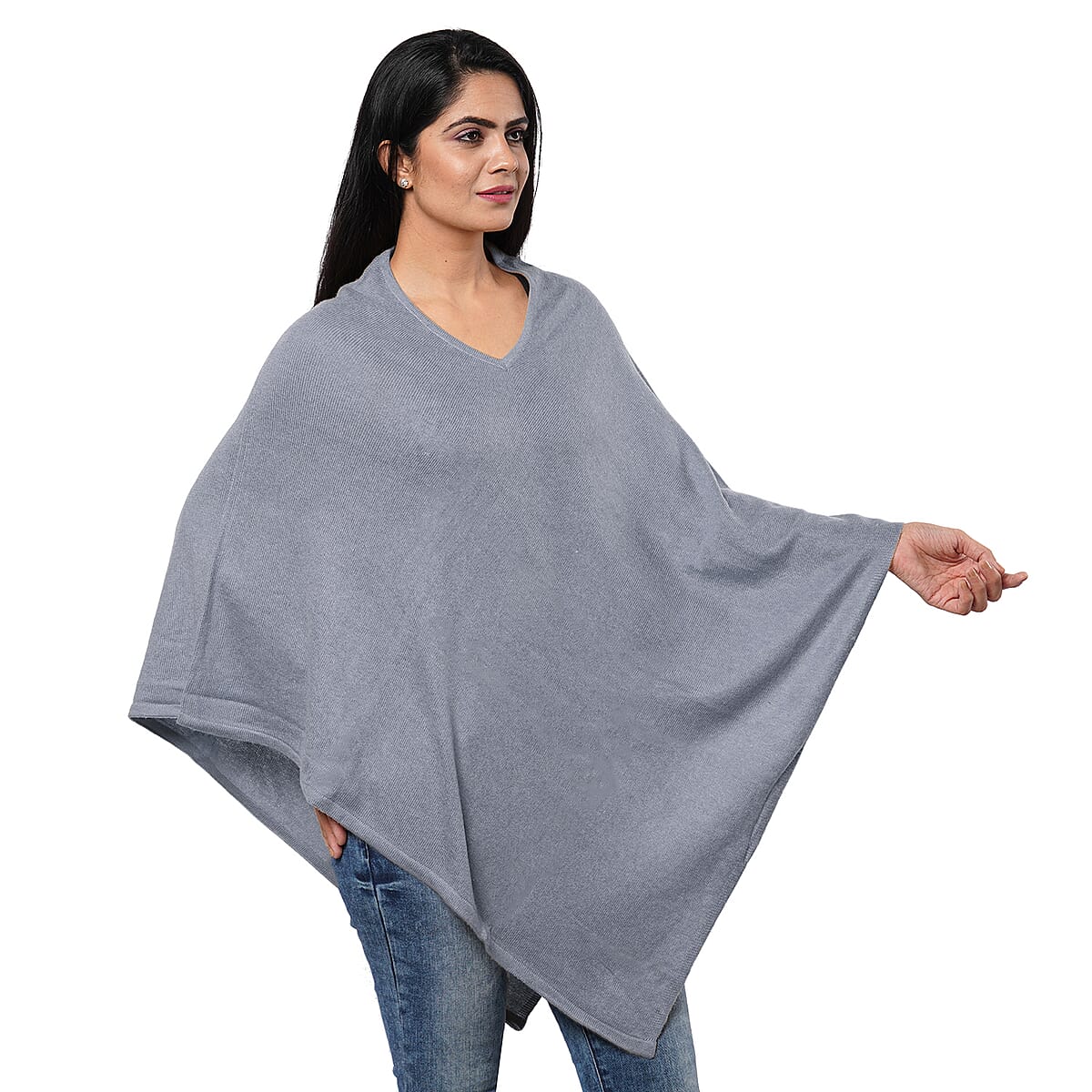 Passage Light Gray 100% Cashmere Woolen Poncho for Women , Cashmere Poncho , Women Capes , Poncho Scarf image number 2