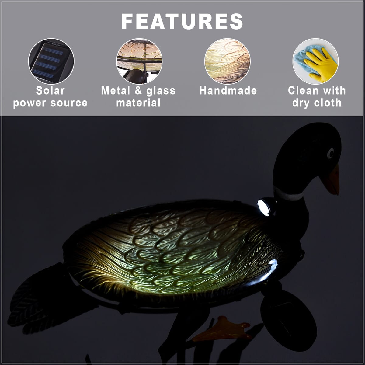 Duck-shaped Garden Birdbath with Solar Light (300 mAh) image number 2