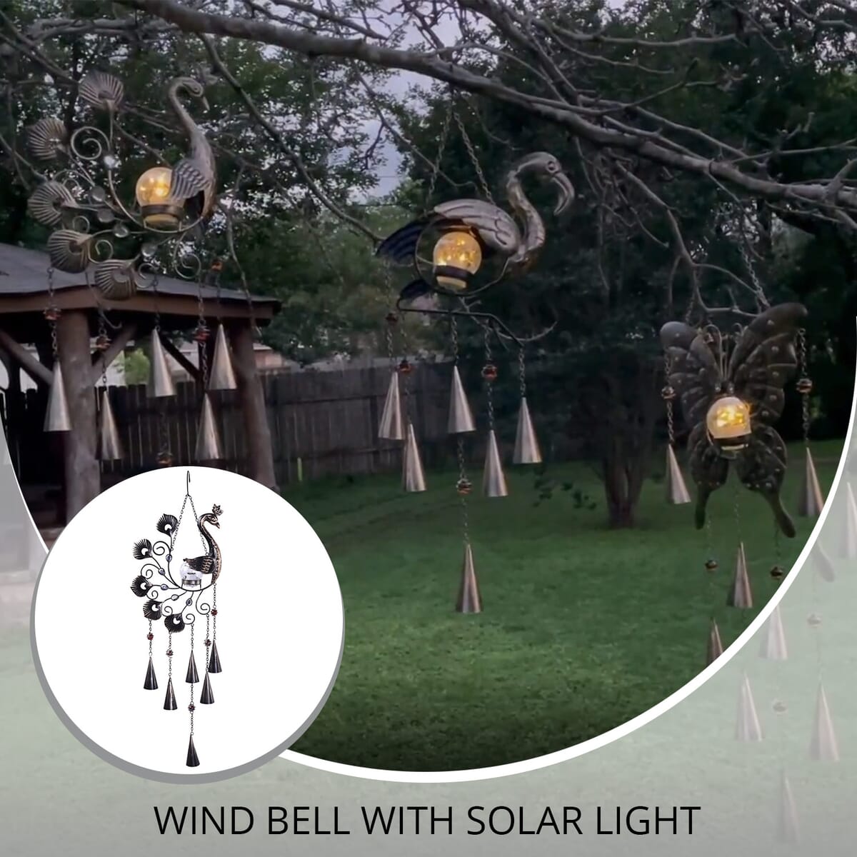 HOMESMART Peacock Shaped Wind Bell with Solar Light (40 mAh) image number 1