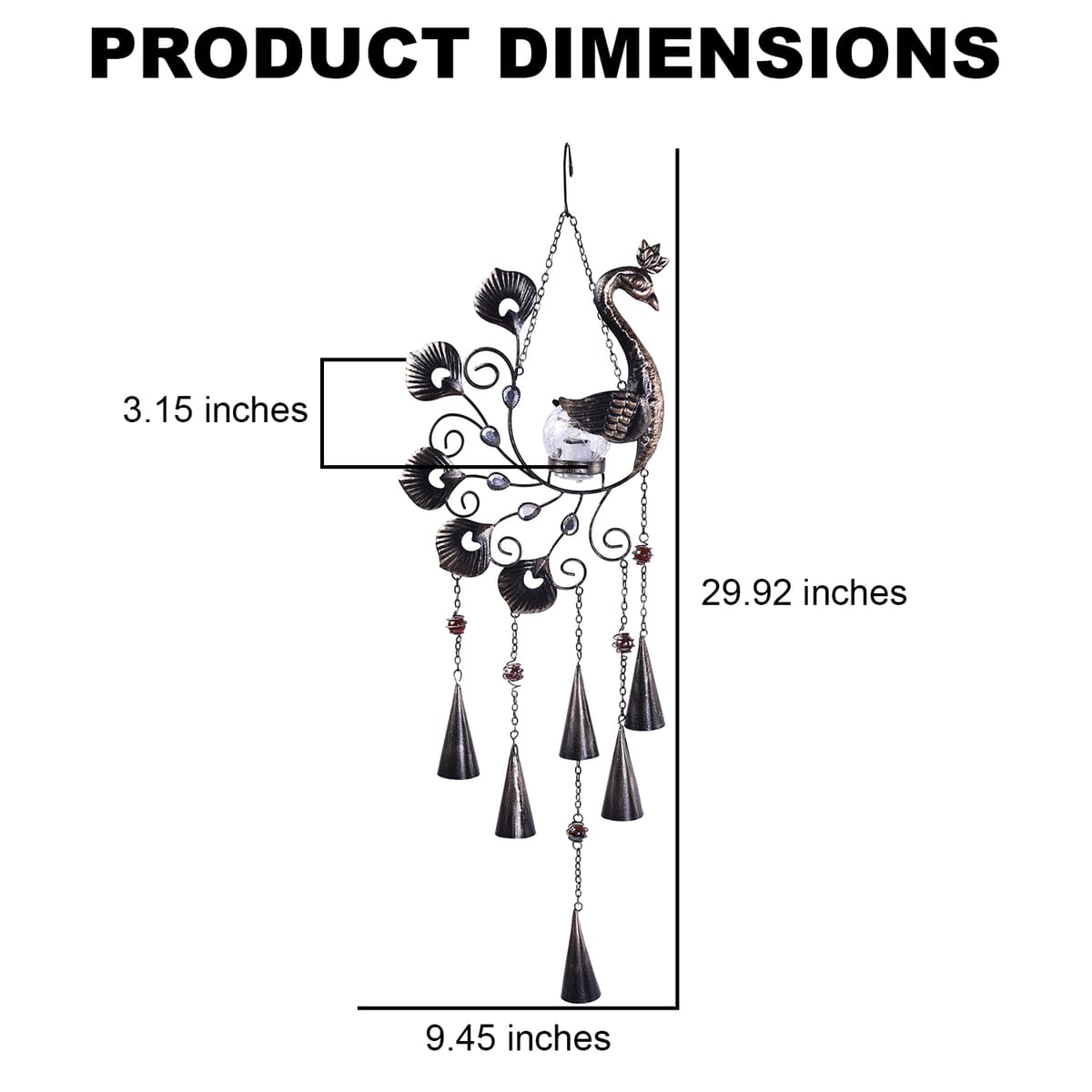 HOMESMART Peacock Shaped Wind Bell with Solar Light (40 mAh) image number 3