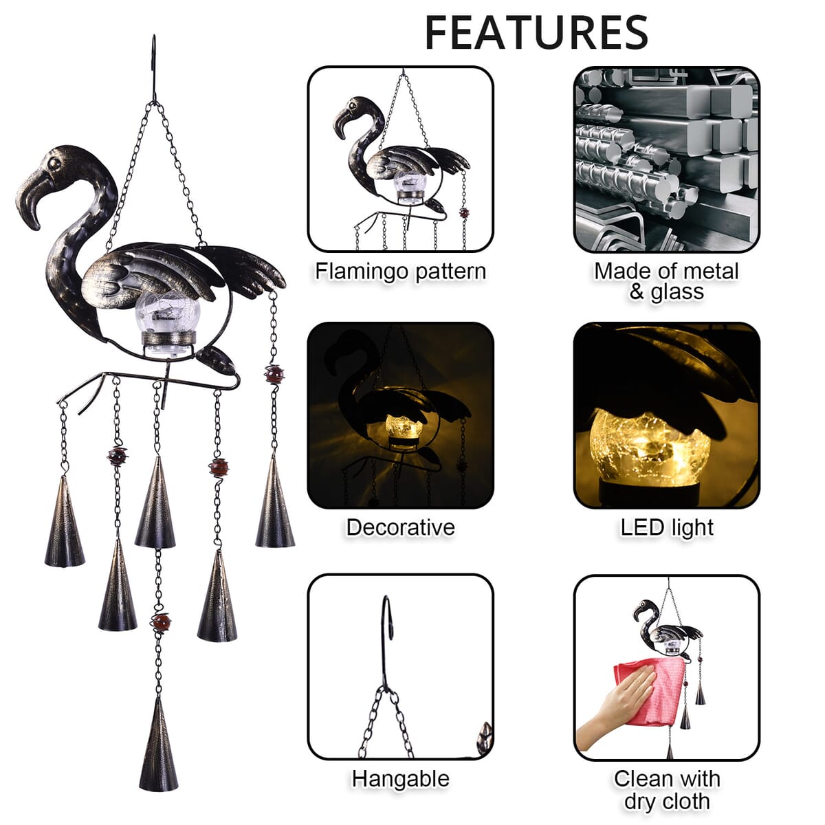 Homesmart Flamingo Shaped Wind Bell with Solar Light (40 mAh) image number 2