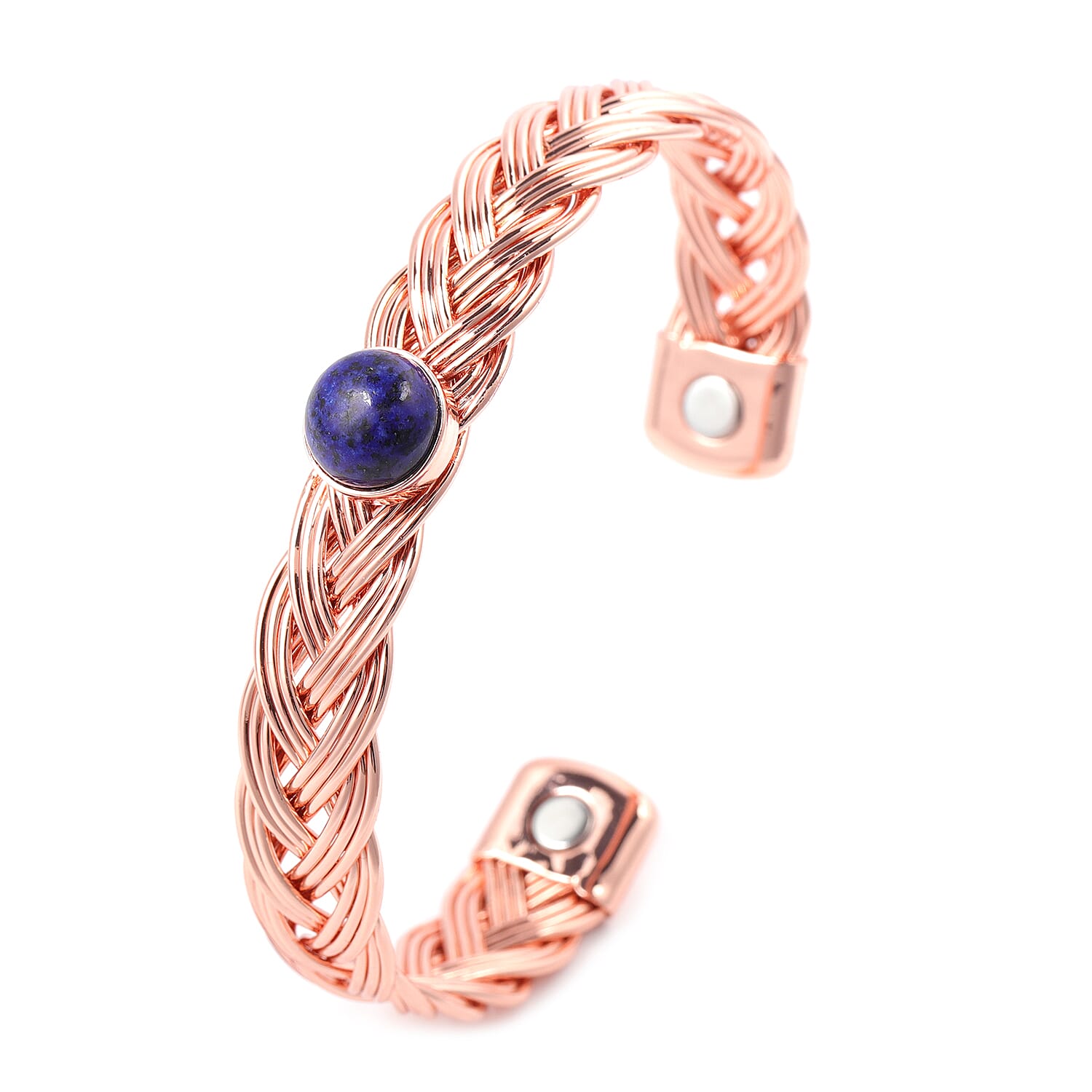 Magnetic By Design Lapis Lazuli Braided Pattern Cuff Bracelet in Copper (7.00 In) 2.00 ctw