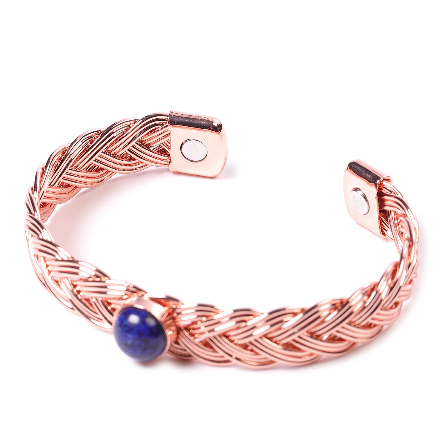 Magnetic By Design Lapis Lazuli Braided Pattern Cuff Bracelet in Copper (7.00 In) 2.00 ctw