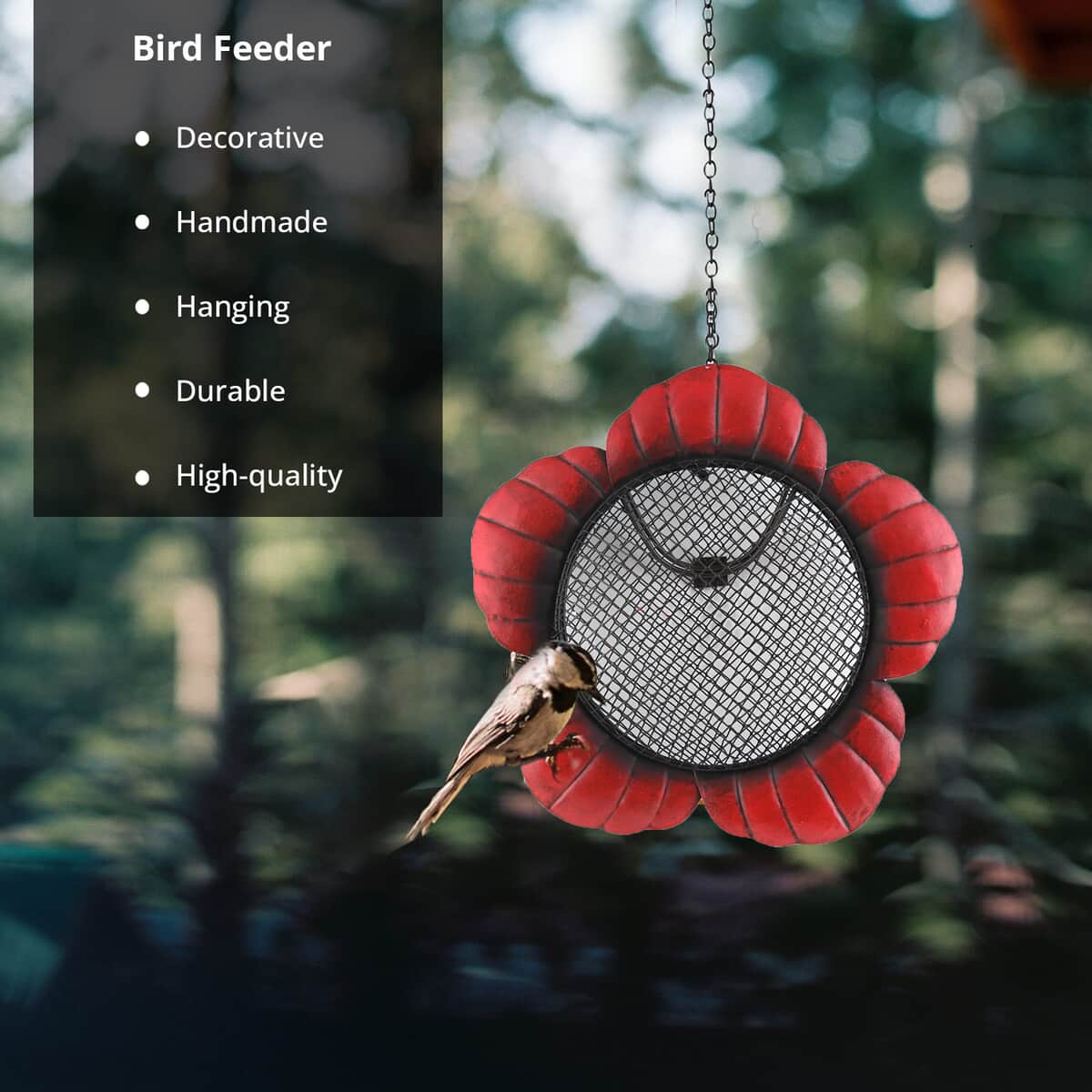 Homesmart Red Handmade Decorative Flower Shape Metal Mesh Bird Feeder With Hanging Hook For Garden Decor image number 1