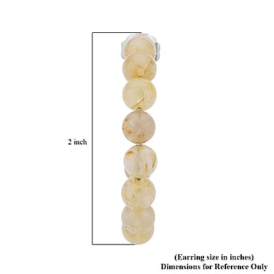 Golden Rutilated Quartz Beaded J-Hoop Earrings in Stainless Steel 72.50 ctw | Tarnish-Free, Waterproof, Sweat Proof Jewelry