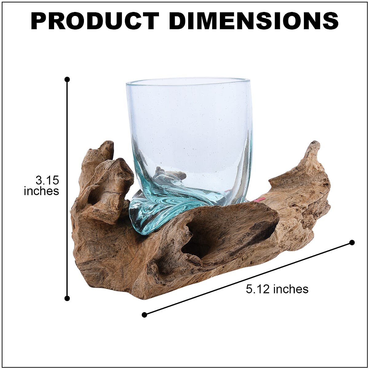 Designer Inspired Artisan Commissioned Bali Handblown Molten Drinking Glass with Wood Base image number 3