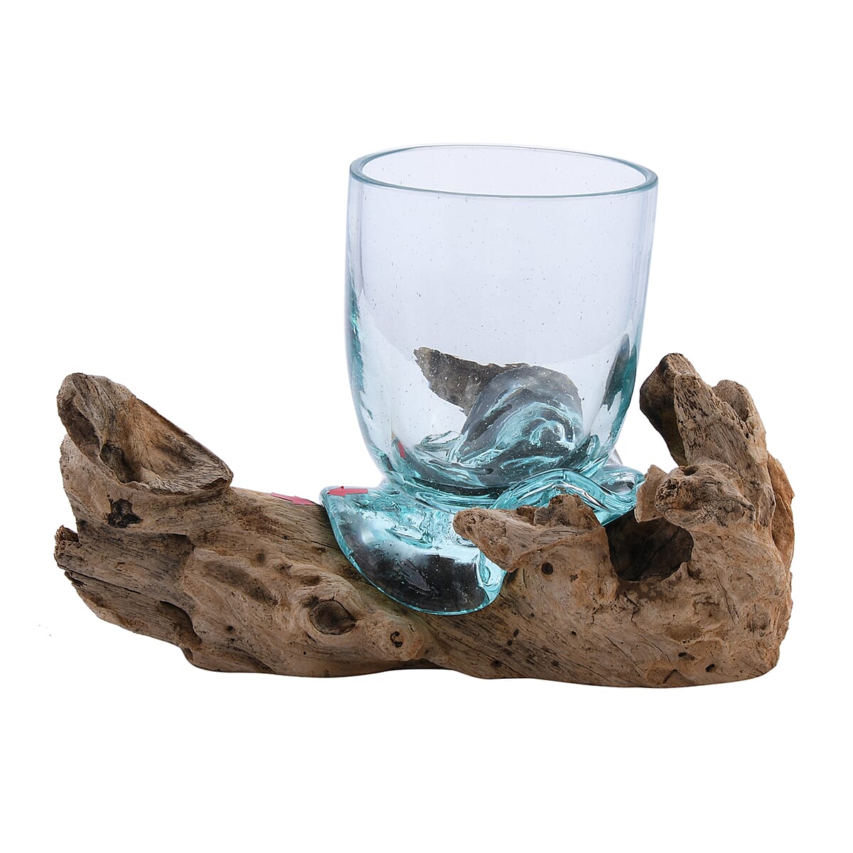 Designer Inspired Artisan Commissioned Bali Handblown Molten Drinking Glass with Wood Base image number 5