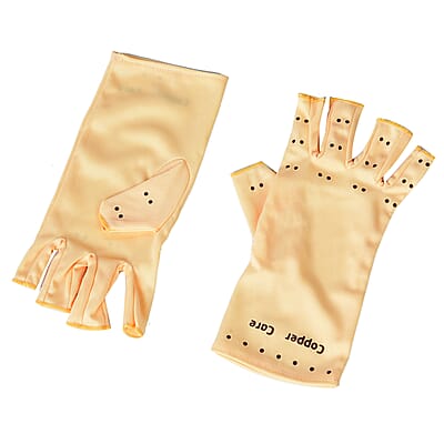 Set of 3 Pairs of Beige Copper Infused Compression Set of Foot, Gloves and Calf Sleeves - L