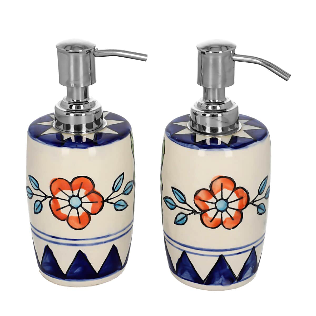 Set Of 2 Multi Color Hand Painted Floral Ceramic Soap Dispenser image number 0