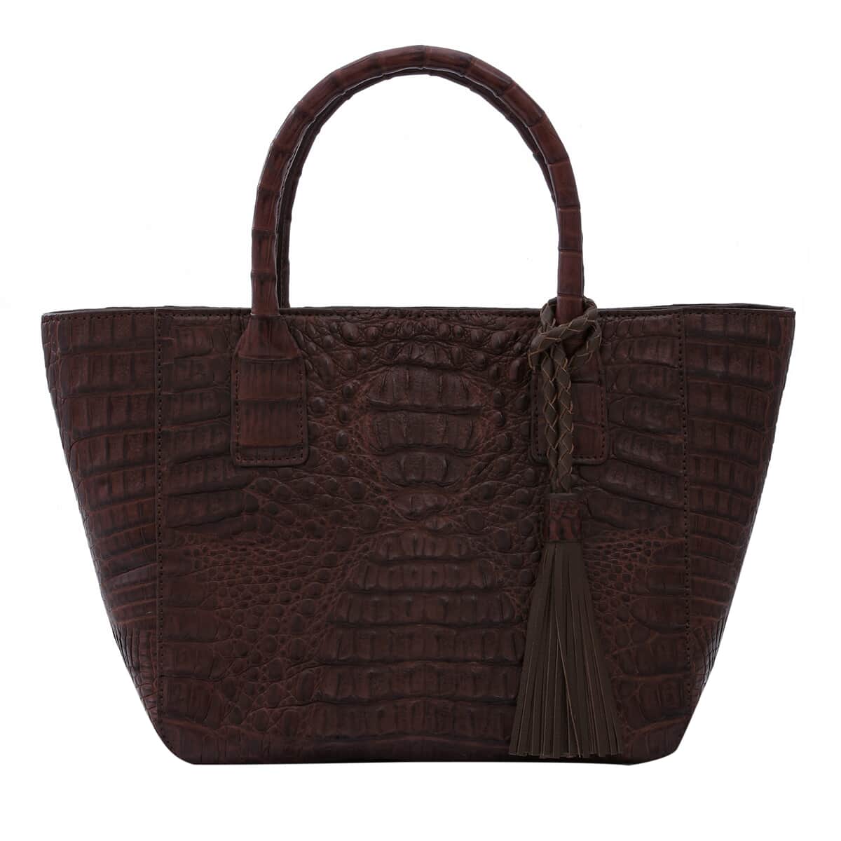 RIVER Brand Closeout, Organic Caiman Crocodile Kango Brown Shoulder Bag (9.64x8.26x5.11) image number 0