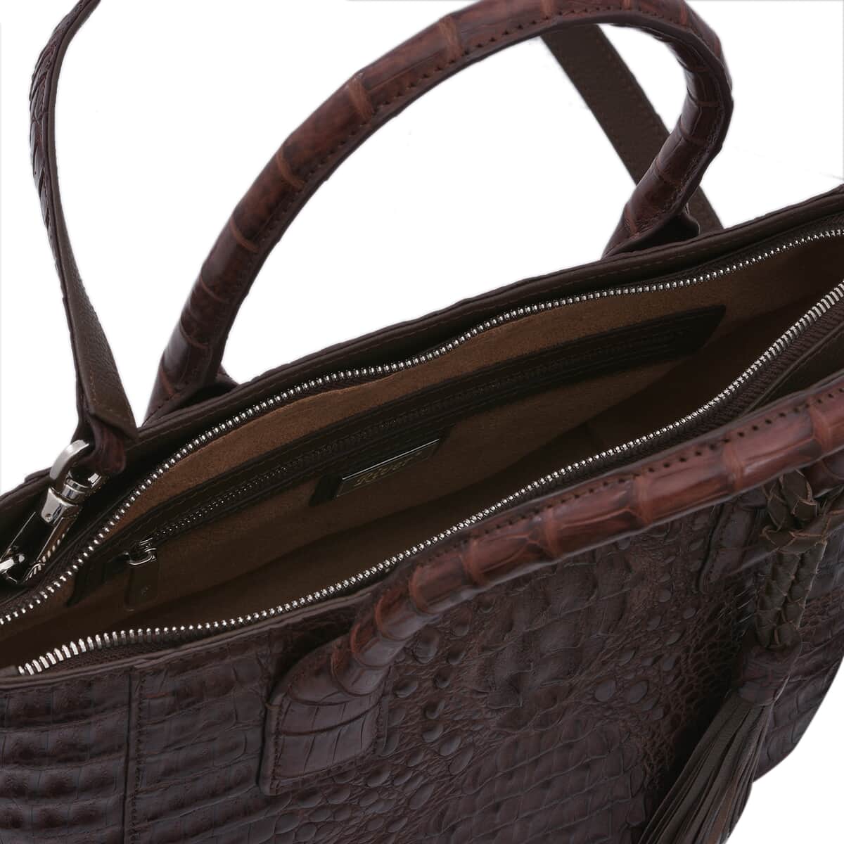 RIVER Brand Closeout, Organic Caiman Crocodile Kango Brown Shoulder Bag (9.64x8.26x5.11) image number 2