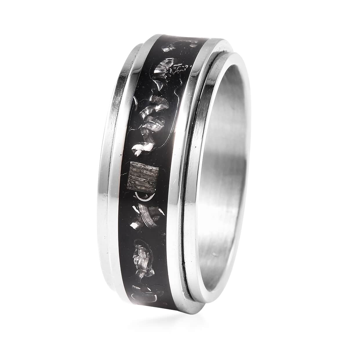 Marvelous Meteorites and Constituted Shungite Ring in Stainless Steel (Size 7.75) 5.00 ctw image number 2