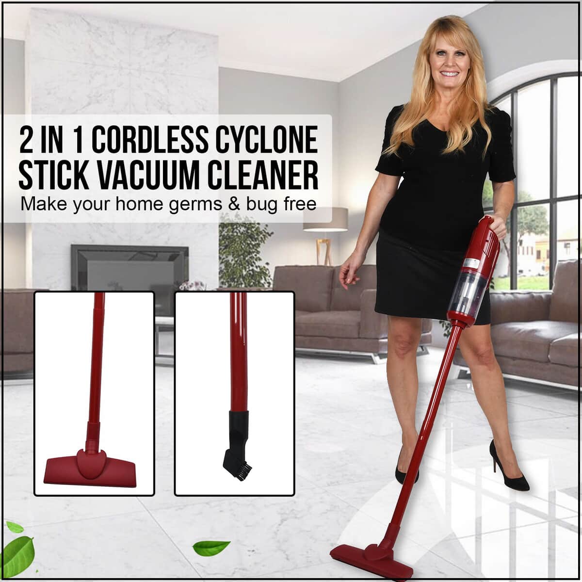 Homesmart 2 in 1 Cordless Cyclone STICK VACUUM CLEANER-Red (Rechargeable) image number 1