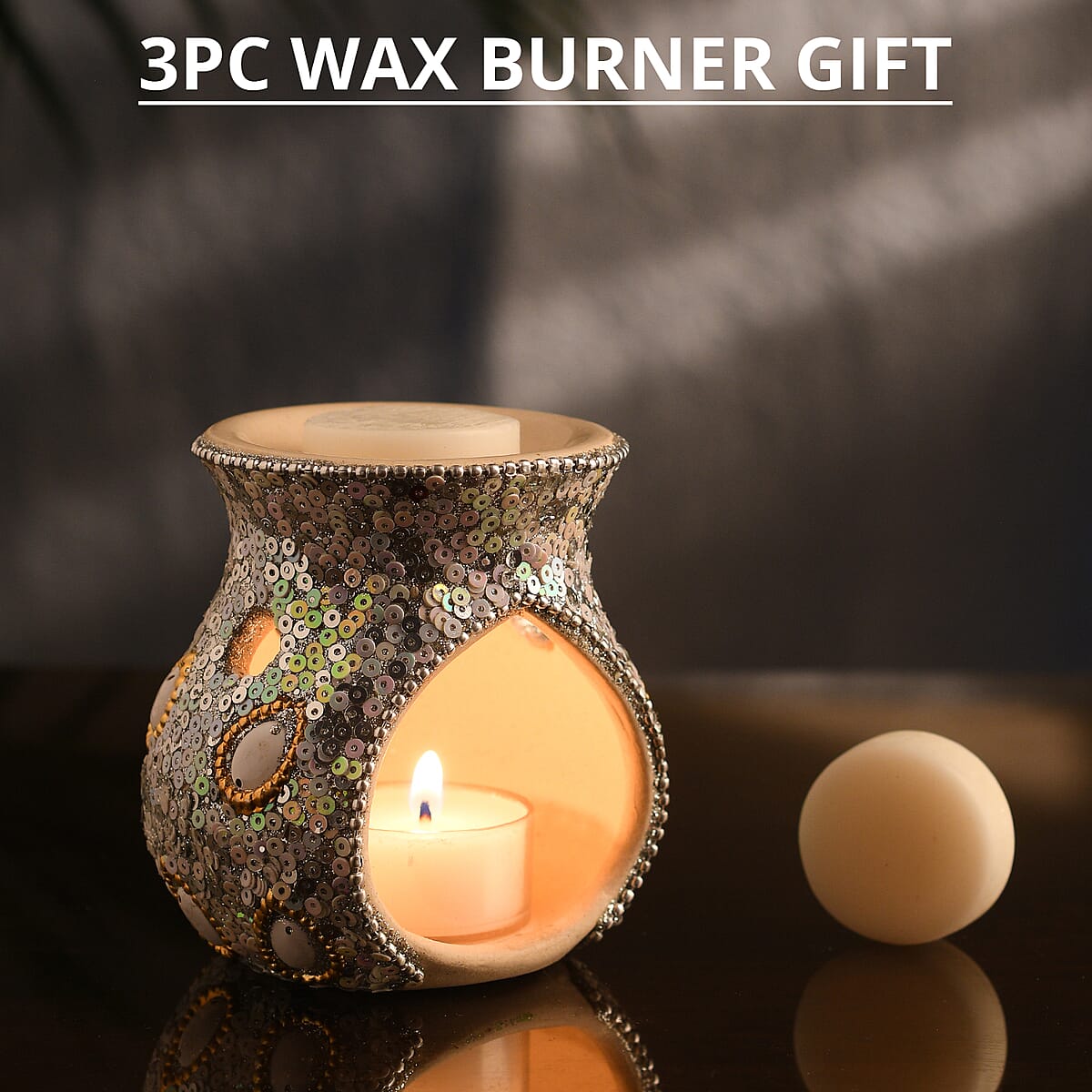 Peacock 3pc Wax Burner Gift Pack -Sandalwood, Ceramic Fragrance Diffuser, Tealight Candle Holder, Essential Oil Burner  image number 1