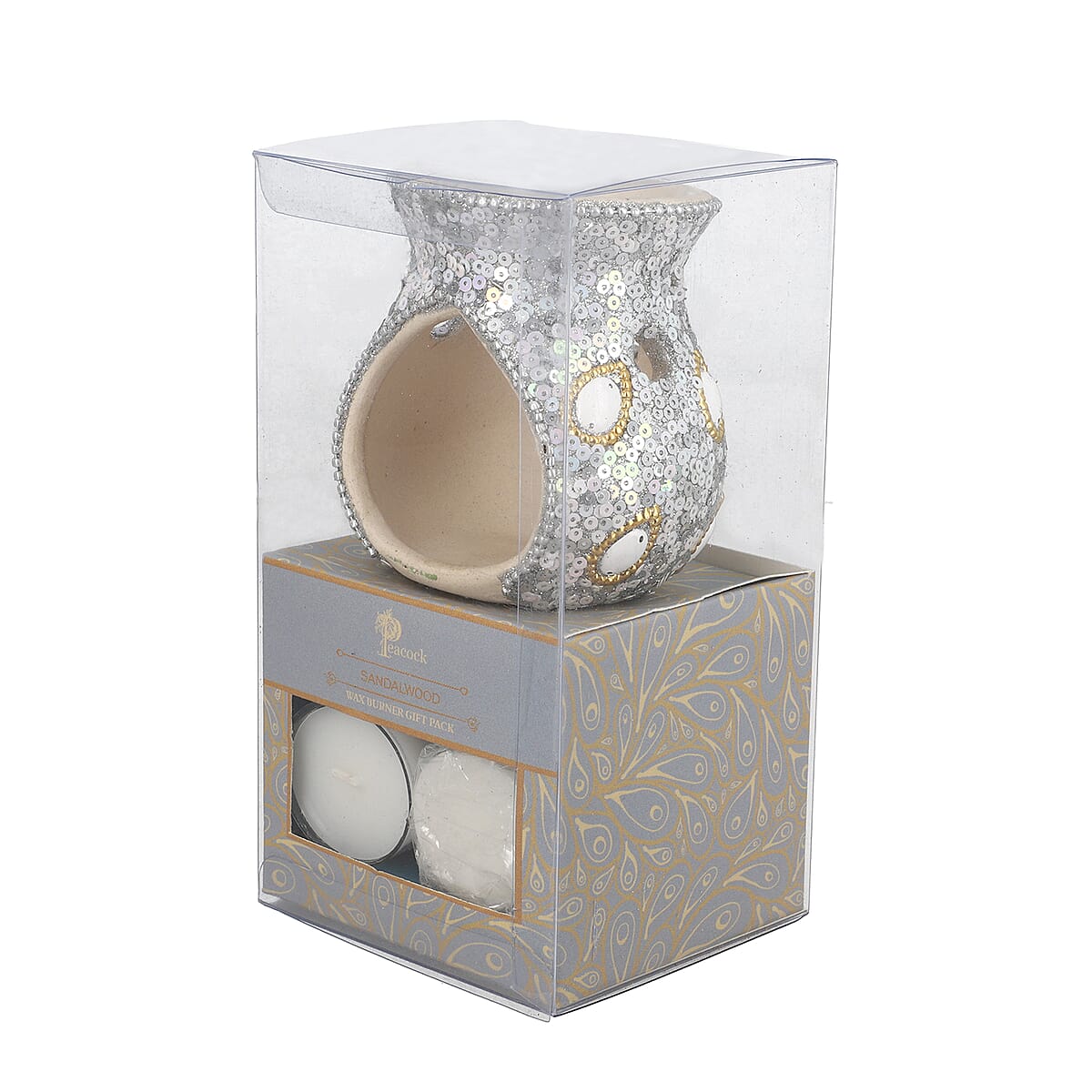Peacock 3pc Wax Burner Gift Pack -Sandalwood, Ceramic Fragrance Diffuser, Tealight Candle Holder, Essential Oil Burner  image number 4