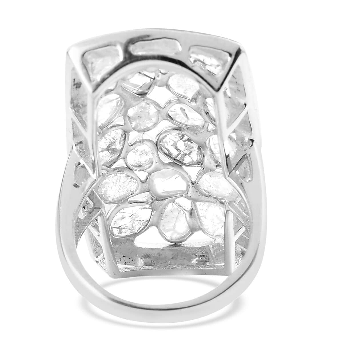 Artisan Crafted 2.00 ctw Polki Diamond Cushion Shape Ring in Platinum Over Sterling Silver (Size 11.0) image number 4