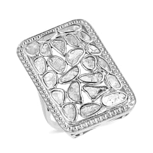 Polki Diamond Cushion Shape Ring in Platinum Over Sterling Silver (Size 6.0) 2.00 ctw 