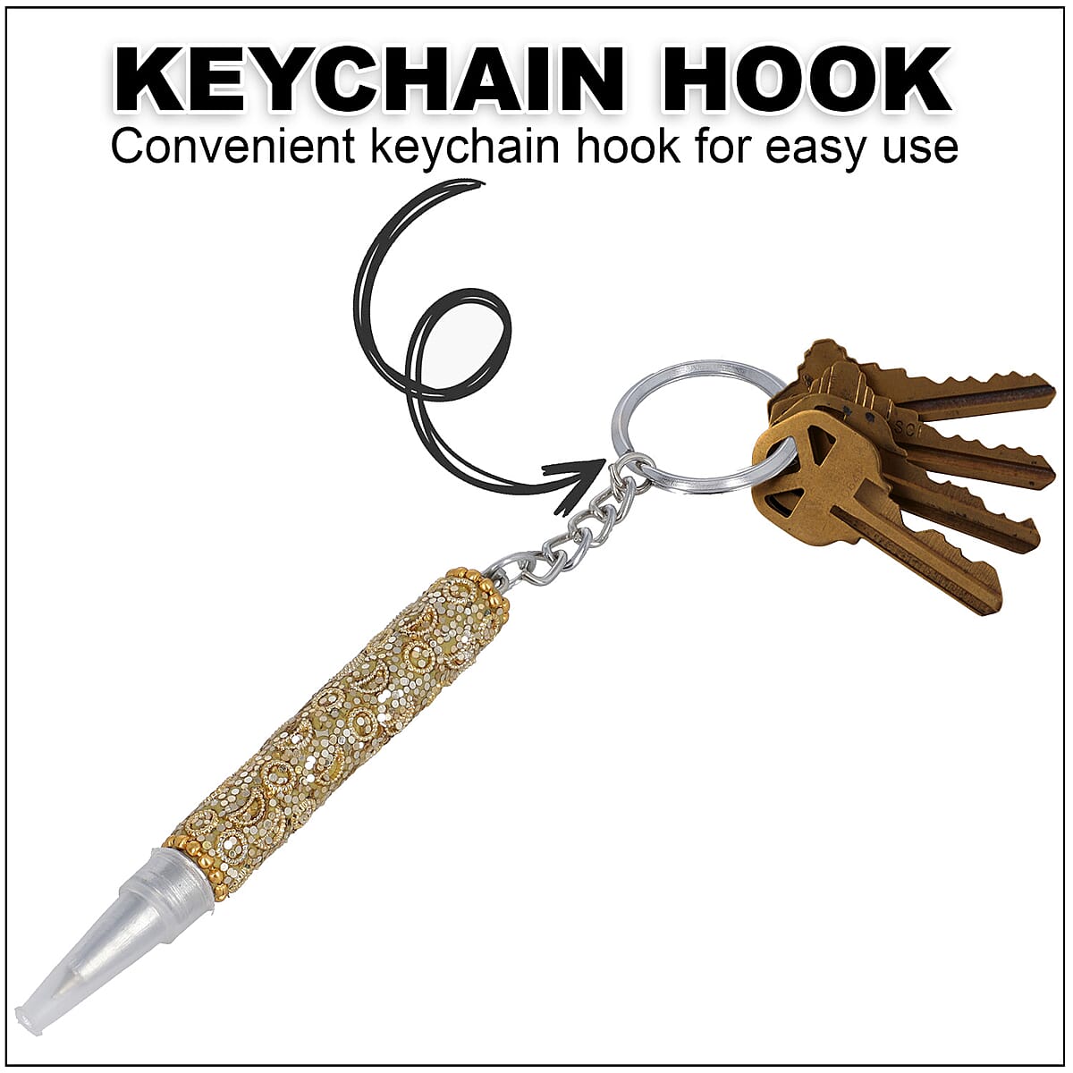 Set of 3 Golden Color Blink Pens, Key Chain Pen and Pearl Pen image number 3