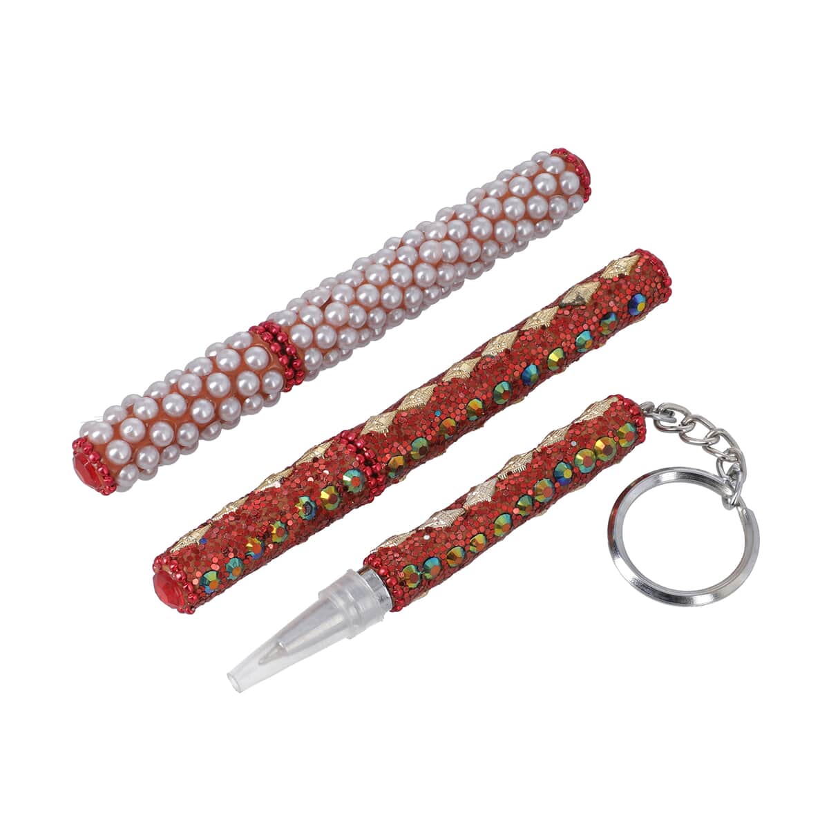 Set of 3 Red Color Blink Pens, Key Chain Pen and Pearl Pen image number 0