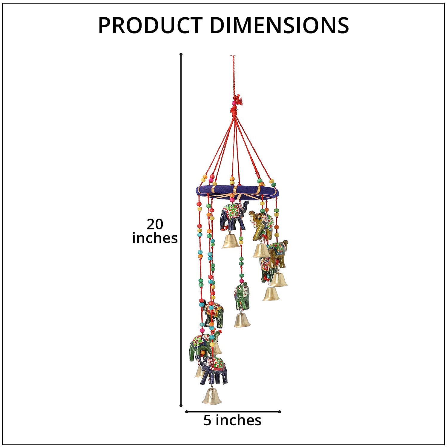 Handmade Multi Color Elephant Wind Chimes