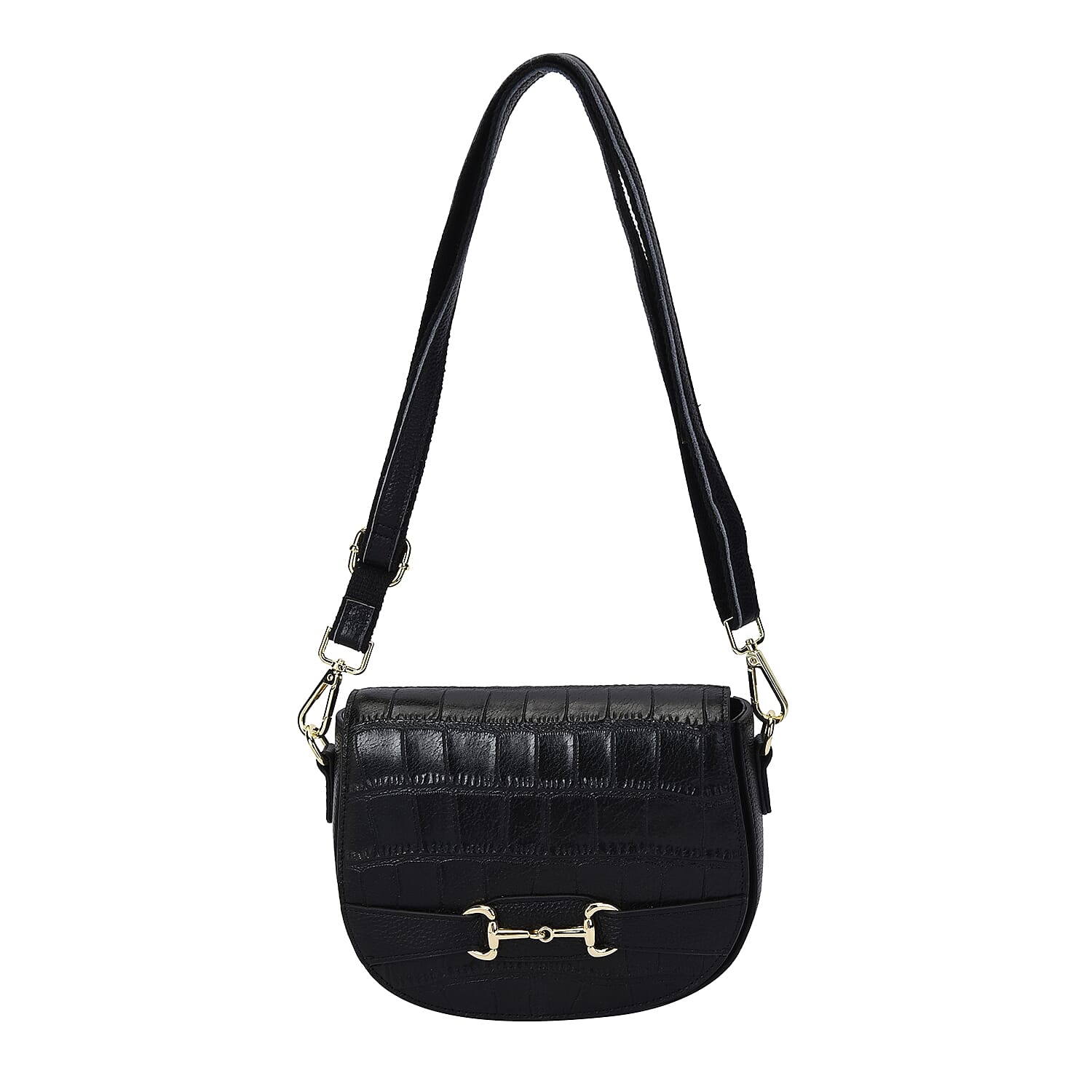 Black Genuine Leather Crossbody Bag with Shoulder Strap