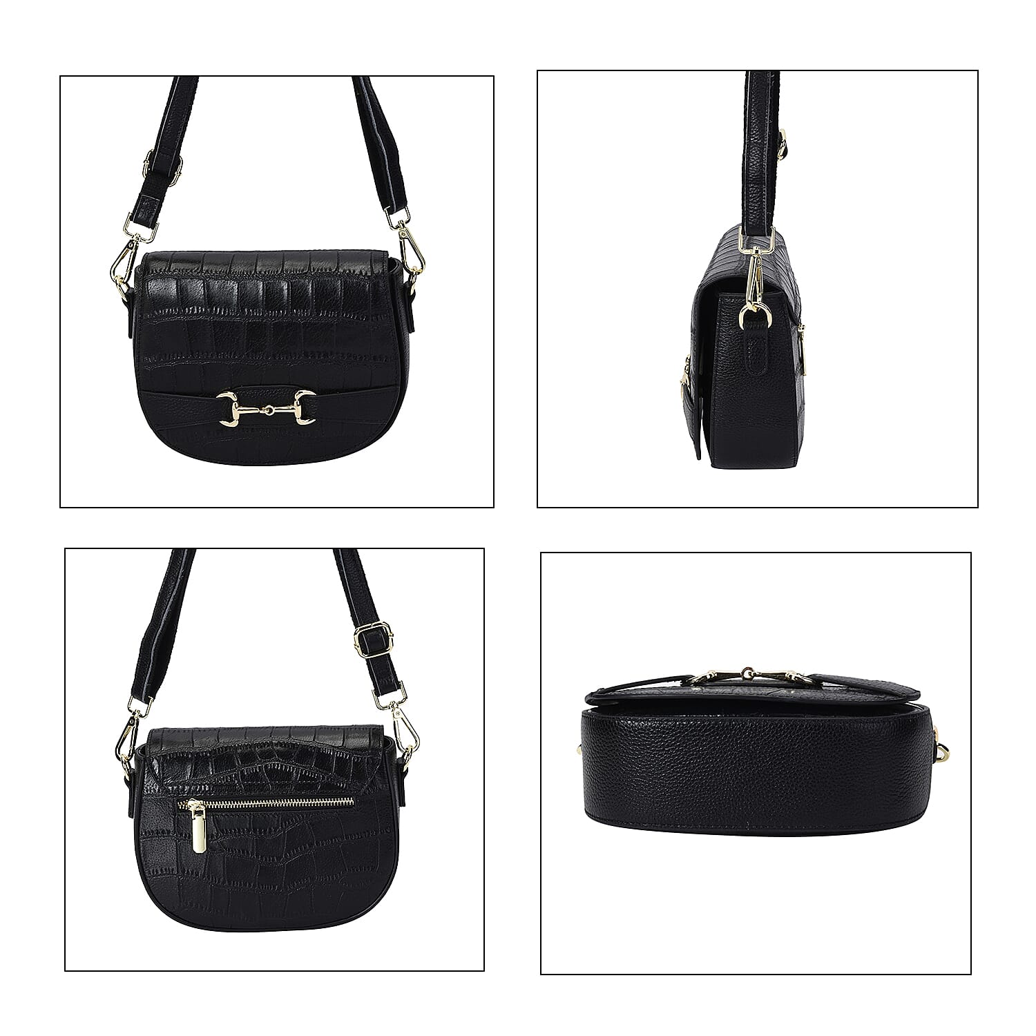 Black Genuine Leather Crossbody Bag with Shoulder Strap