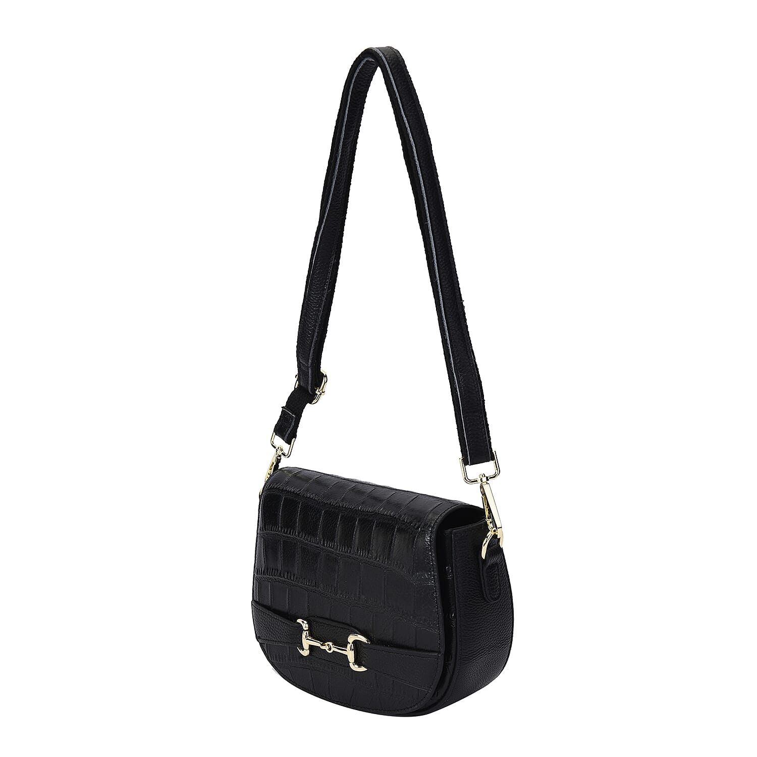 Black Genuine Leather Crossbody Bag with Shoulder Strap